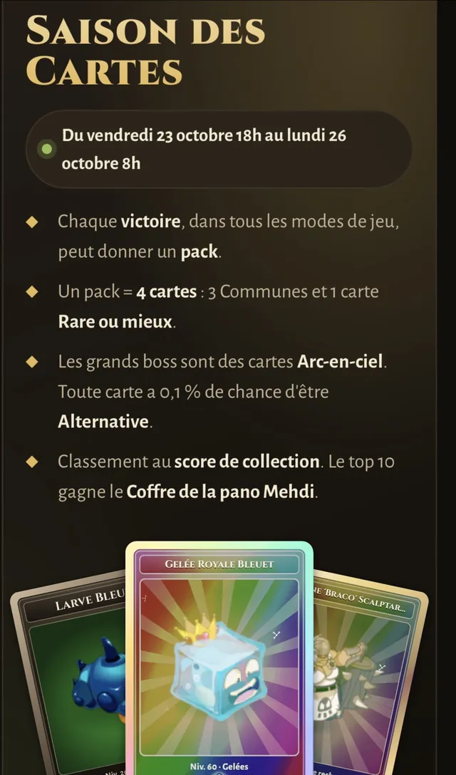 Visuel officiel « Saison des Cartes » indiquant du vendredi 23 octobre 18 h au lundi 26 octobre 8 h